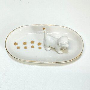 Porcelain Puppy Paw Prints Trinket Dish Gold Paint Trim Rings Coins Or Keys EUC
